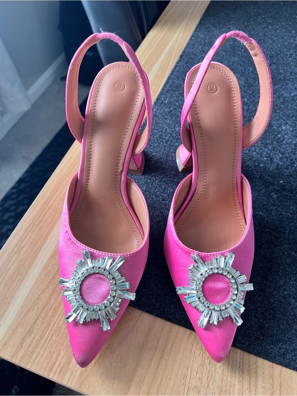 Pink Crystal-Embellished Slingback Heels